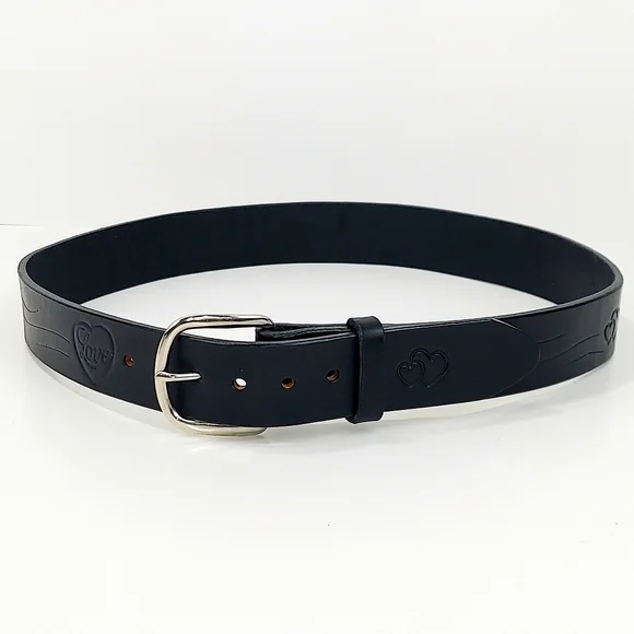 LEAH Personalized Black Leather Belt 32 - Picture 2 of 11